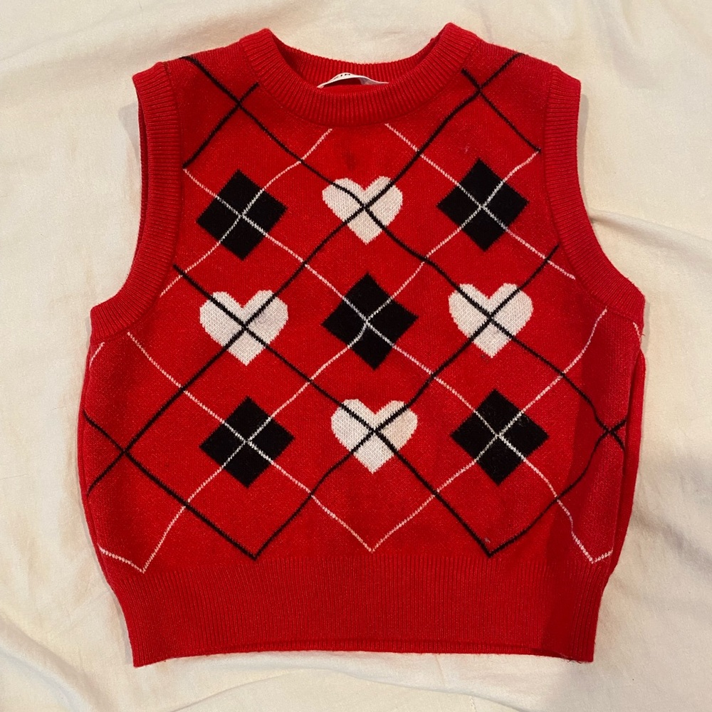 5y girls SHEIN Red Argyle Sweater Vest
